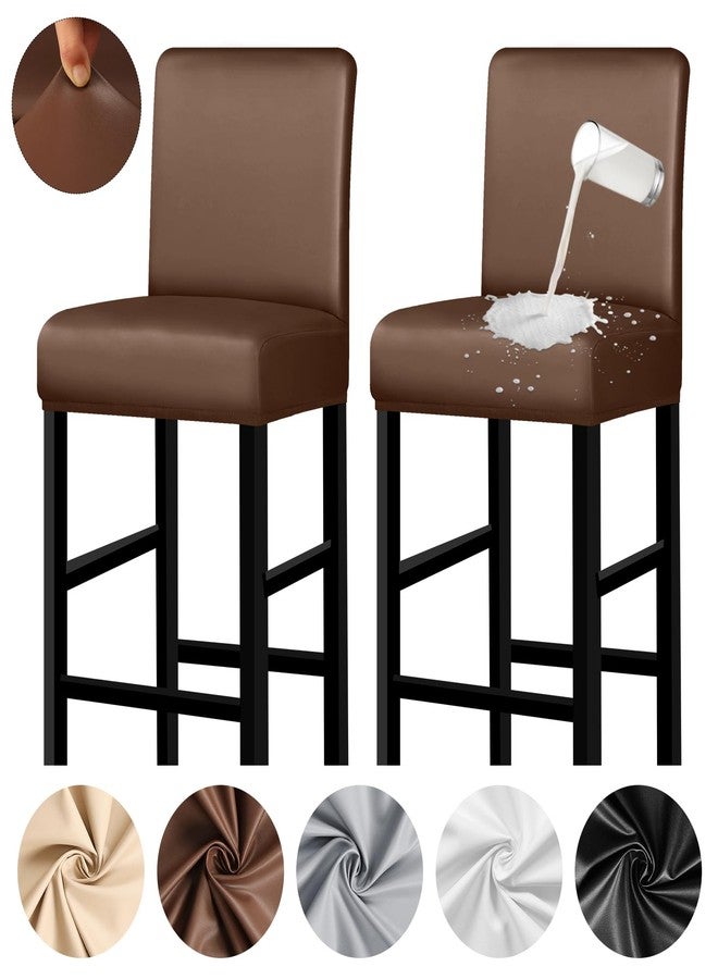 Lebaley 2 Pack Bar Stool Covers with Backs Waterproof Stretch PU Leather Bar Stool Seat Covers Slipcovers for Counter Height Chairs 14"-17" Wide, Removable & Washable for Kitchen Pub Cafe, Coffee - Image 1